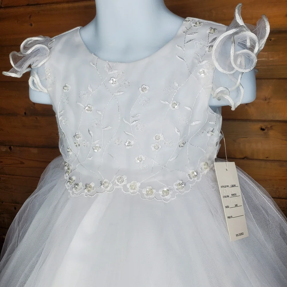 ❤ New  SHANIL white dress flowers embroidered sequins zipper size 2T 8, …